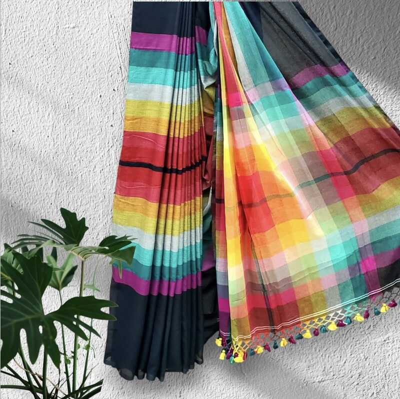 Mul Cotton Rainbow Saree (Black) #2 Mul Cotton Rainbow Saree (Black) #2