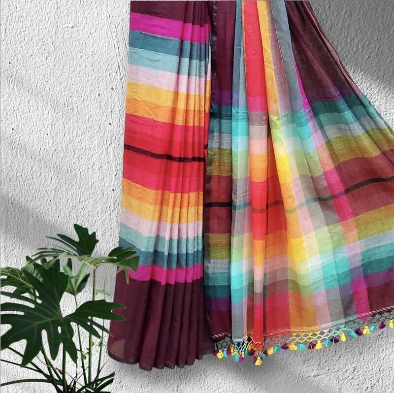 Mul Cotton Rainbow Saree (Deep Maroon) #4 Mul Cotton Rainbow Saree (Deep Maroon) #4