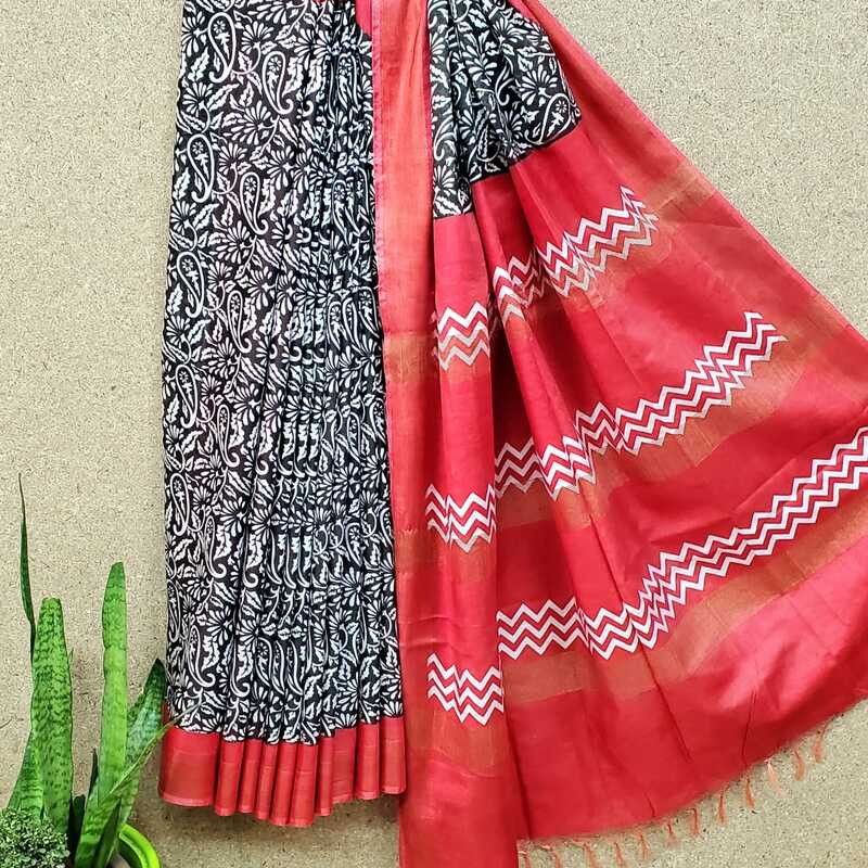 Silk Cotton Zari Border Block Print Saree #6 Silk Cotton Zari Border Block Print Saree #6
