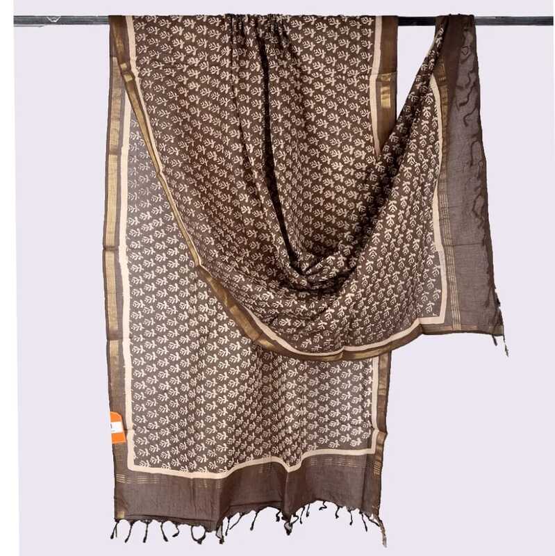 Cotton Block Print Dupatta Zari Border #1 Cotton Block Print Dupatta Zari Border #1