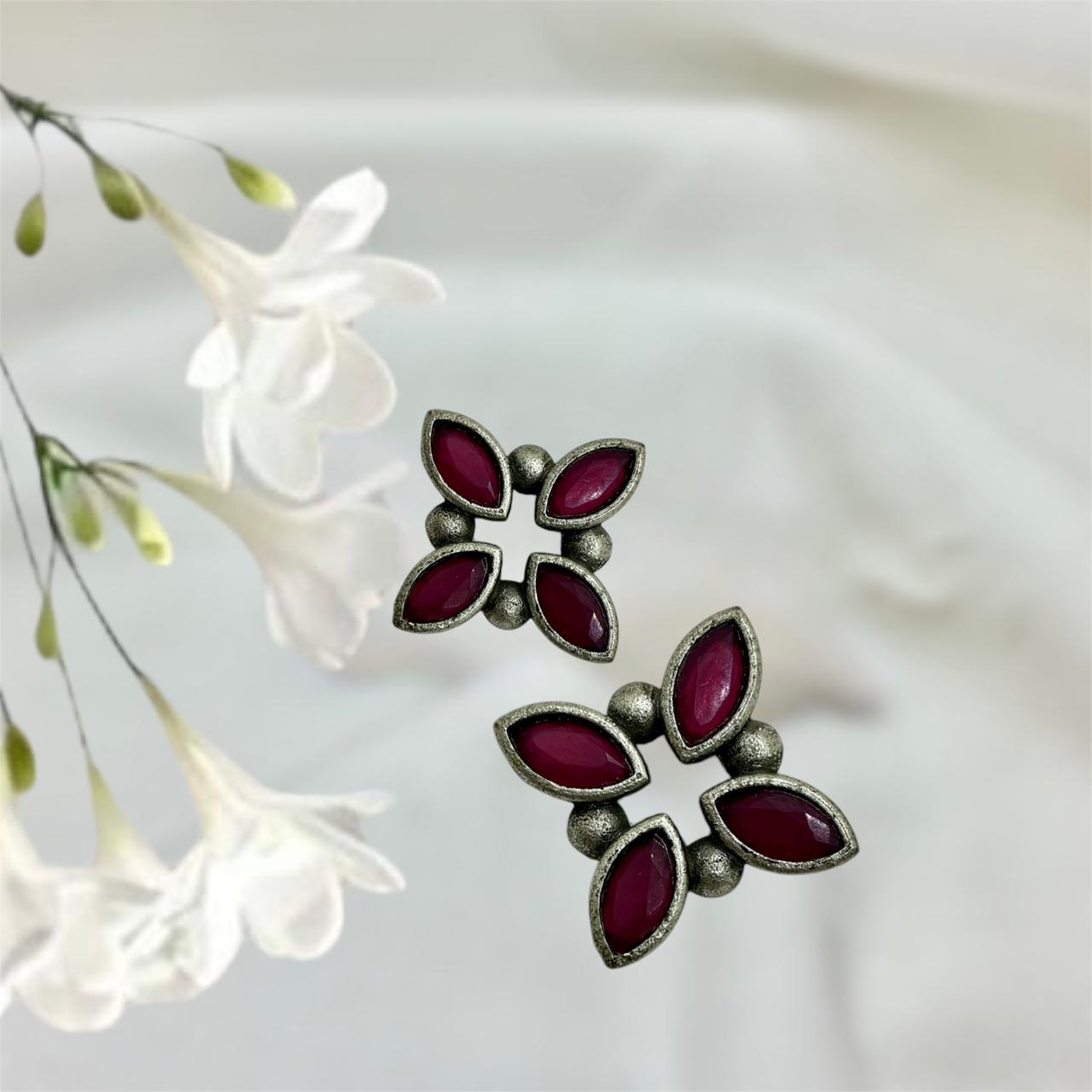 Silver plated Brass Earrings (Crimson) #1 Silver plated Brass Earrings (Crimson) #1