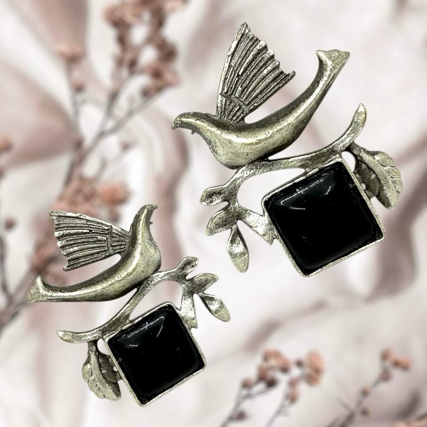 Silver plated Brass Earrings (Black) Silver plated Brass Earrings (Black)