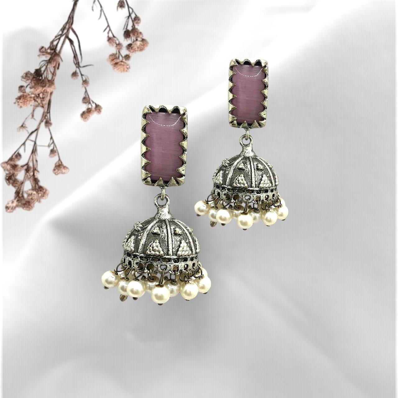 Silver plated Brass Earrings (Pink) #19 Silver plated Brass Earrings (Pink) #19