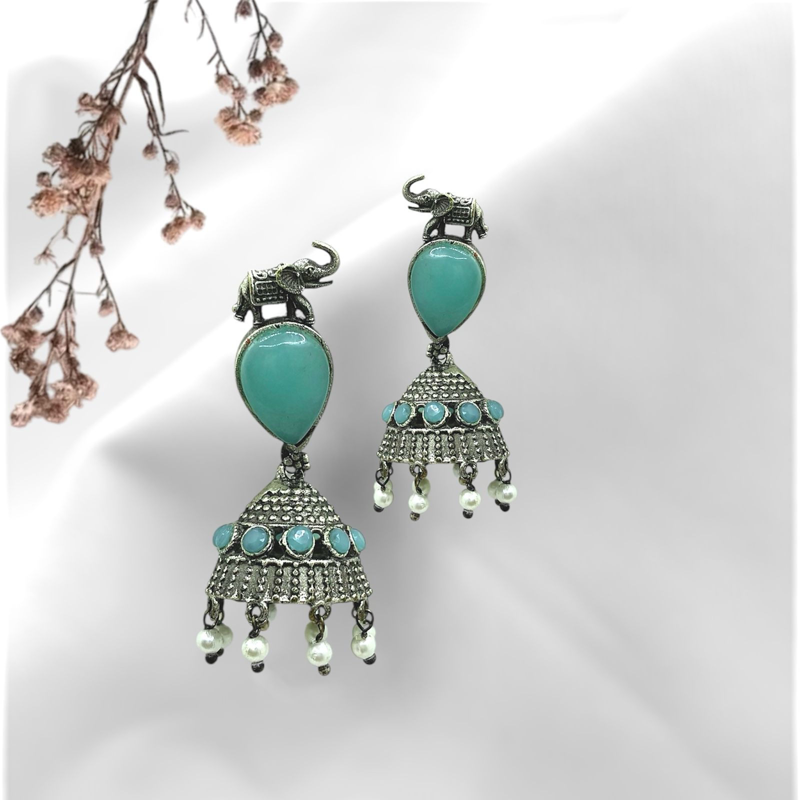 Silver plated Brass Earrings (Sea Green) #21 Silver plated Brass Earrings (Sea Green) #21