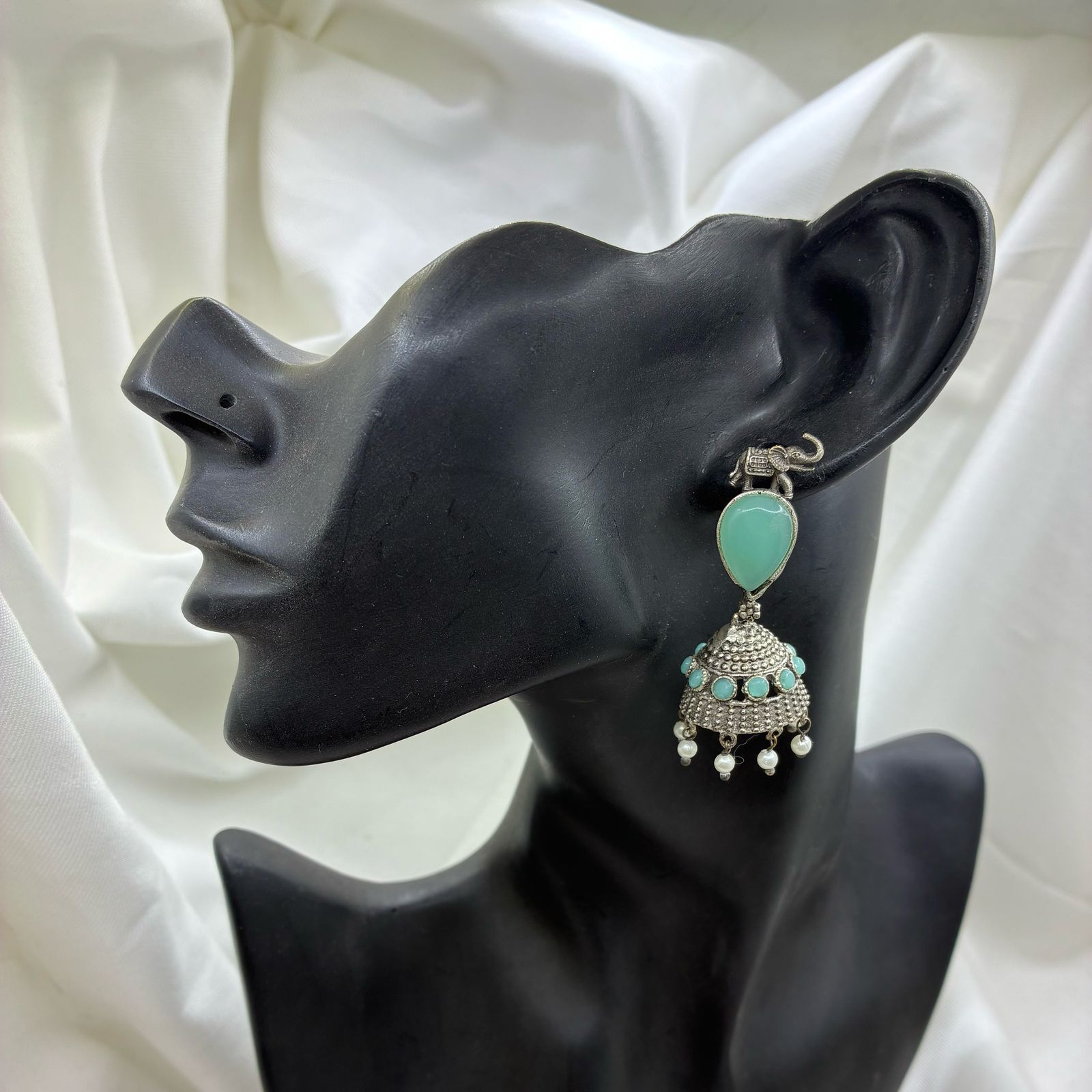 Silver plated Brass Earrings (Sea Green) #21 Silver plated Brass Earrings (Sea Green) #21