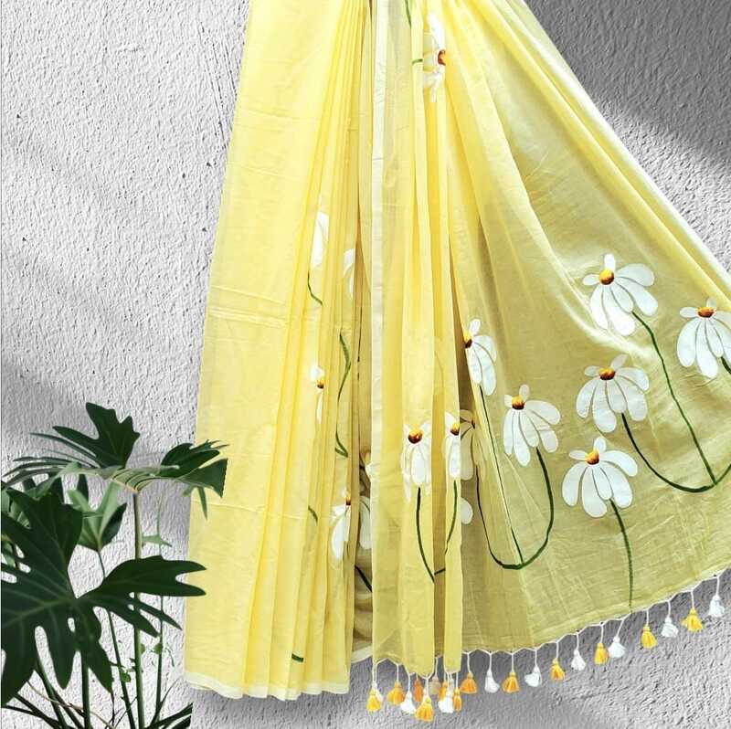 Mul Cotton Hand Painted (Lemon Yellow) #1 Mul Cotton Hand Painted (Lemon Yellow) #1