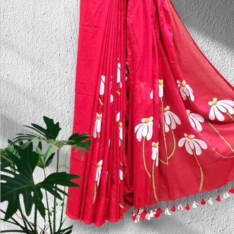 Mul Cotton Hand Painted (Red) #5 Mul Cotton Hand Painted (Red) #5