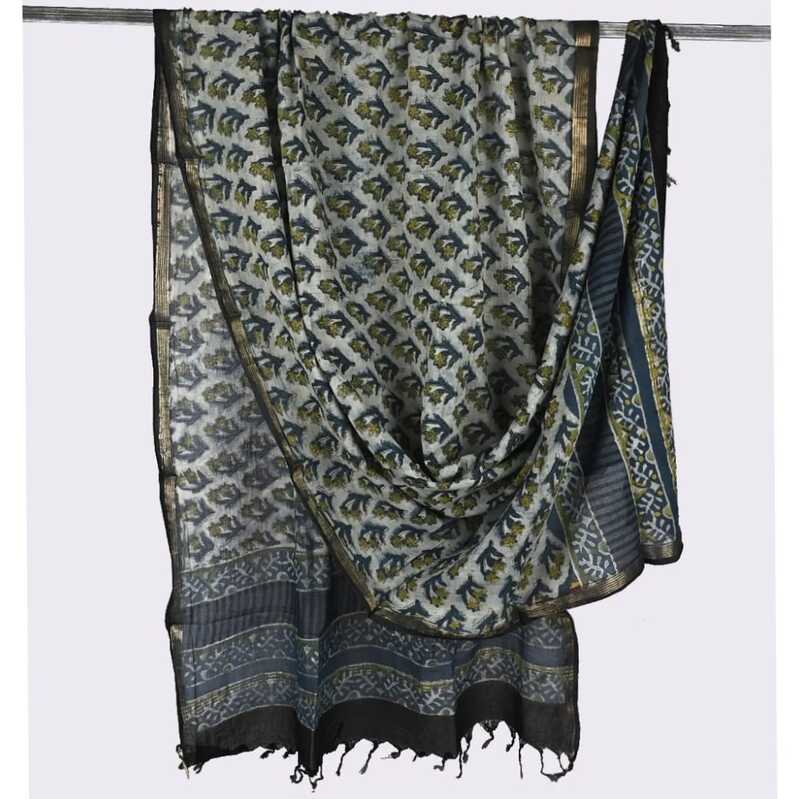 Cotton Block Print Dupatta Zari Border #2 Cotton Block Print Dupatta Zari Border #2