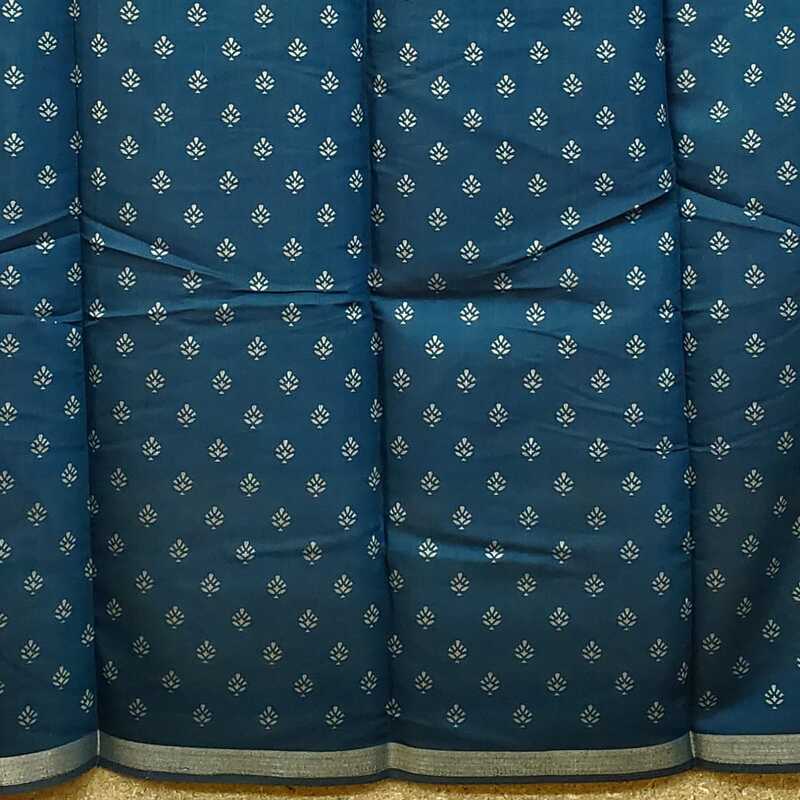 Silk Cotton Plain Body with Block Print Pallu Saree #1 Silk Cotton Plain Body with Block Print Pallu Saree #1