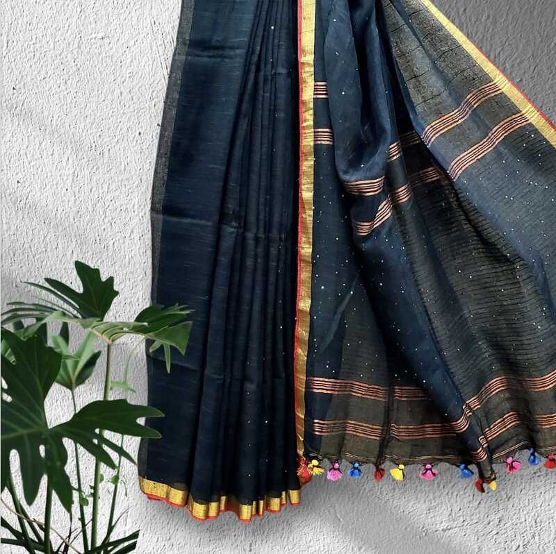 Cotton Linen Sequence Saree (Black) #1 Cotton Linen Sequence Saree (Black) #1
