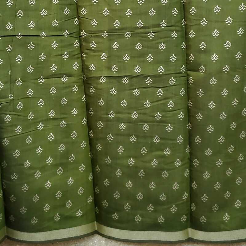 Silk Cotton Plain Body with Block Print Pallu Saree #2 Silk Cotton Plain Body with Block Print Pallu Saree #2