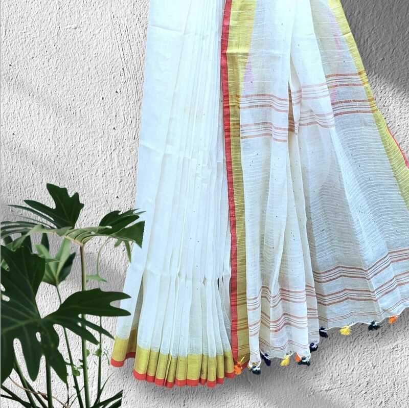Cotton Linen Sequence Saree (White) #2 Cotton Linen Sequence Saree (White) #2