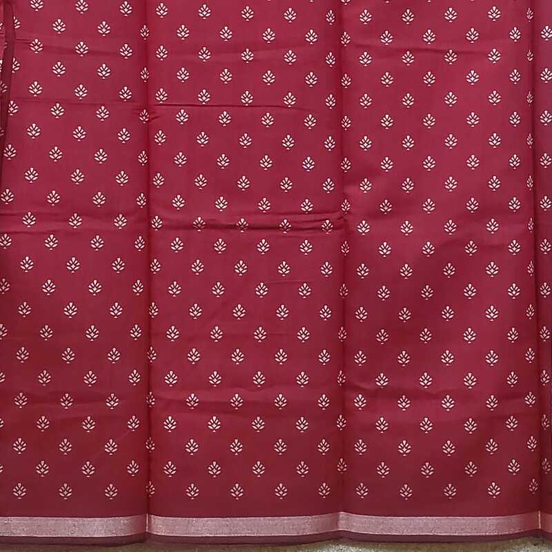 Silk Cotton Plain Body with Block Print Pallu Saree #5 Silk Cotton Plain Body with Block Print Pallu Saree #5