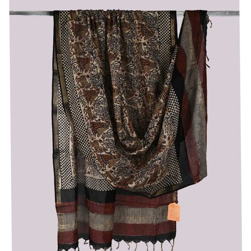 Cotton Block Print Dupatta Zari Border #3 Cotton Block Print Dupatta Zari Border #3