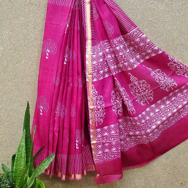 Cotton Mul Block Print Golden Border Saree #3 Cotton Mul Block Print Golden Border Saree #3