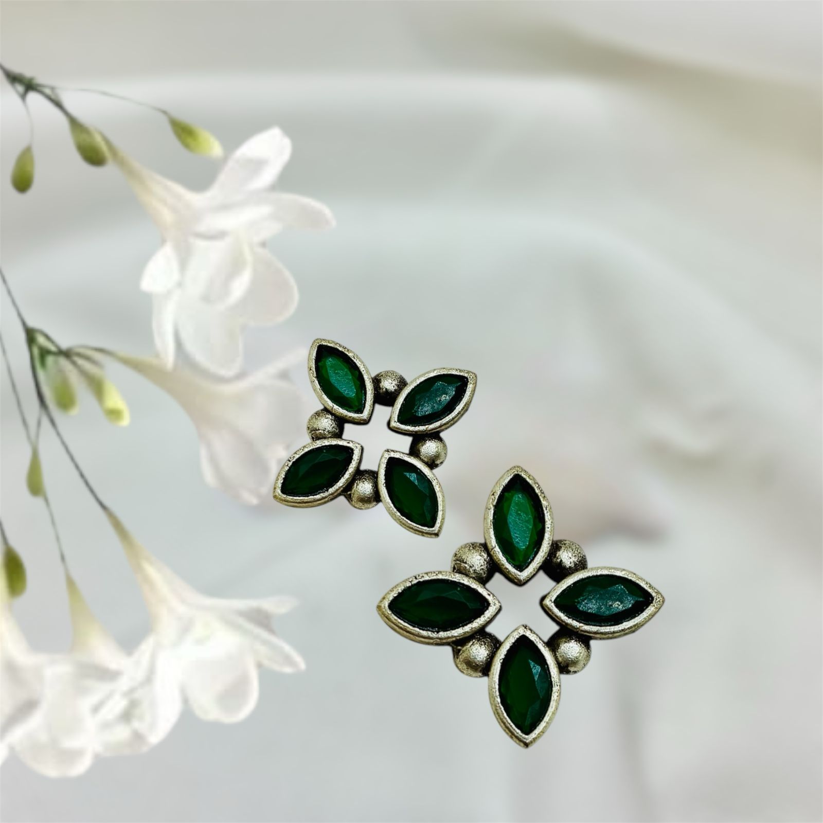 Silver plated Brass Earrings (Green) #3 Silver plated Brass Earrings (Green) #3