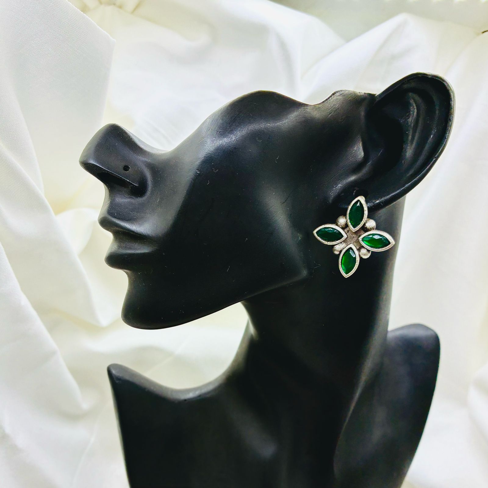 Silver plated Brass Earrings (Green) #3 Silver plated Brass Earrings (Green) #3