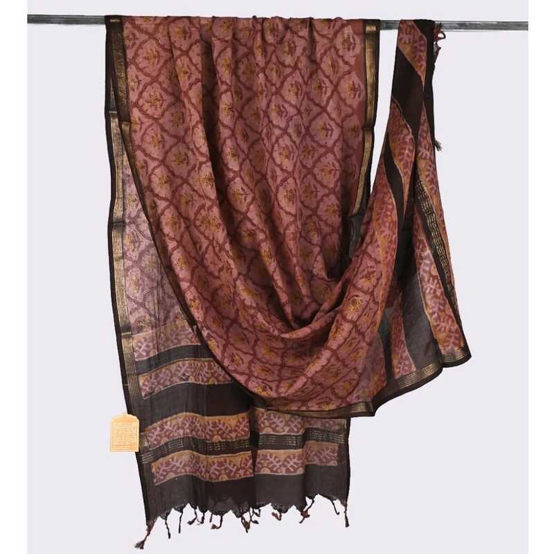 Cotton Block Print Dupatta Zari Border #4 Cotton Block Print Dupatta Zari Border #4