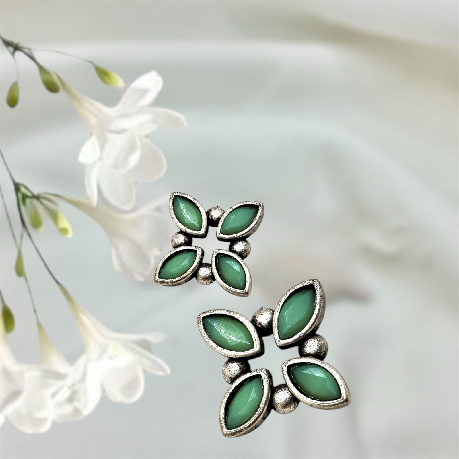 Silver plated Brass Earrings (Cyan) #4 Silver plated Brass Earrings (Cyan) #4