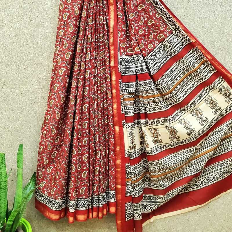 Cotton Chanderi Block Print Saree #1 Cotton Chanderi Block Print Saree #1