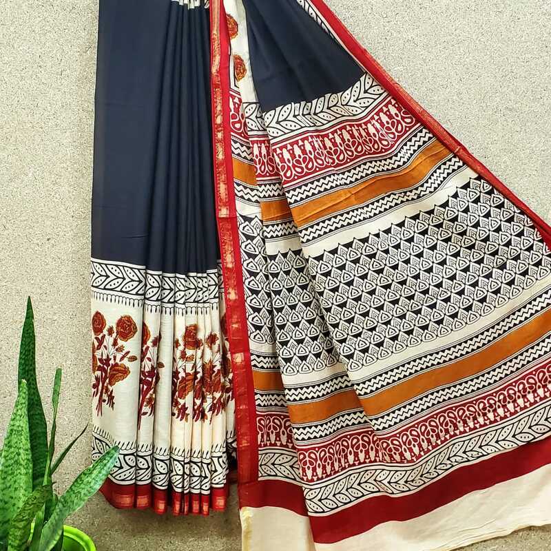 Cotton Chanderi Block Print Saree #2 Cotton Chanderi Block Print Saree #2
