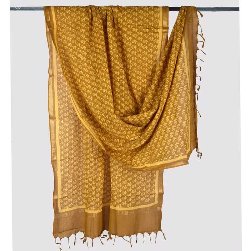 Cotton Block Print Dupatta Zari Border #5 Cotton Block Print Dupatta Zari Border #5