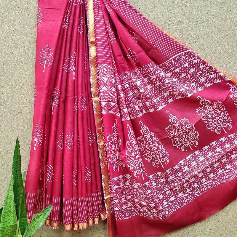 Cotton Mul Block Print Golden Border Saree #5 Cotton Mul Block Print Golden Border Saree #5