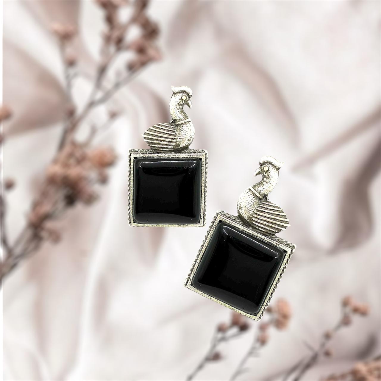 Silver plated Brass Earrings (Black) #14 Silver plated Brass Earrings (Black) #14