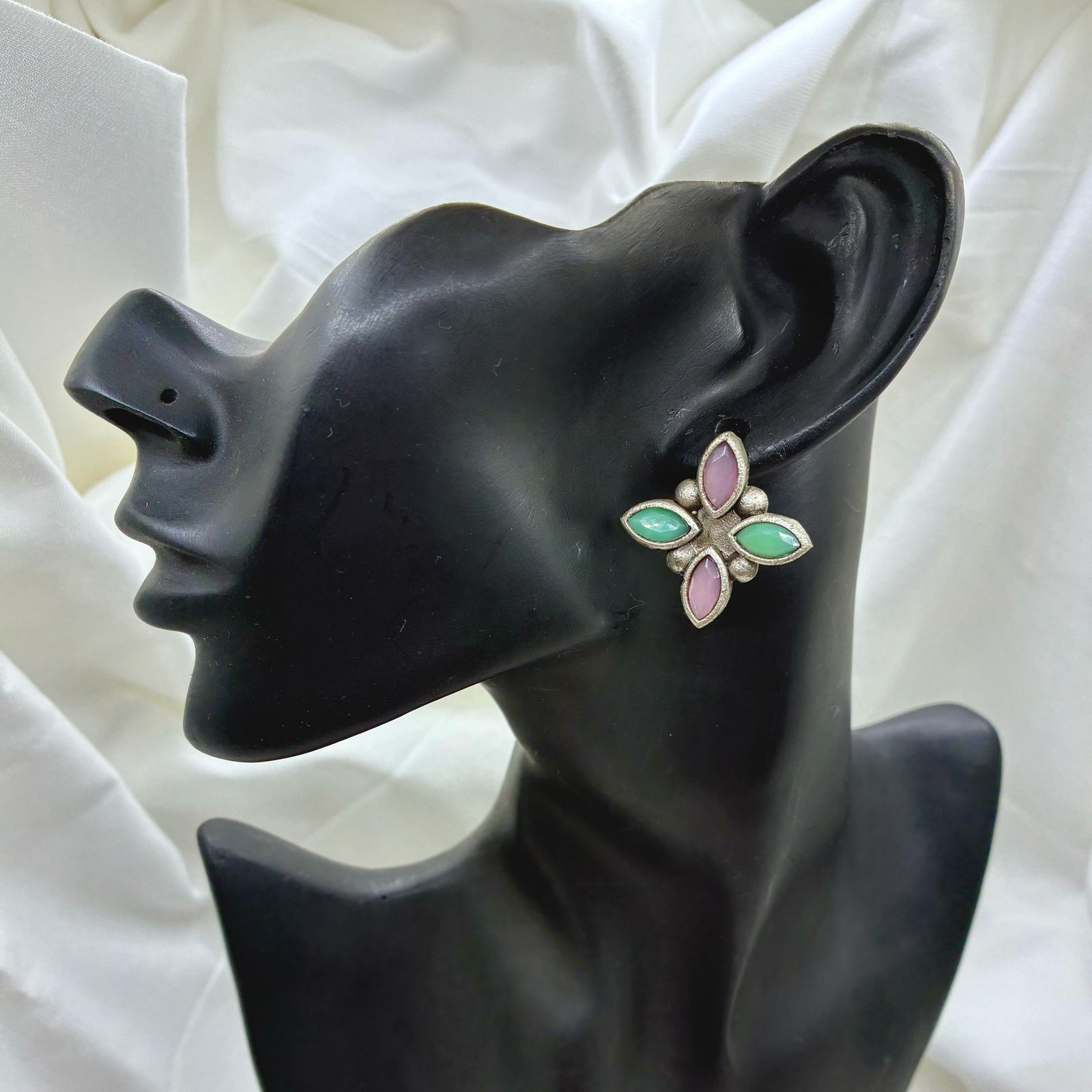 Silver plated Brass Earrings (Cyan/Baby Pink) #5 Silver plated Brass Earrings (Cyan/Baby Pink) #5