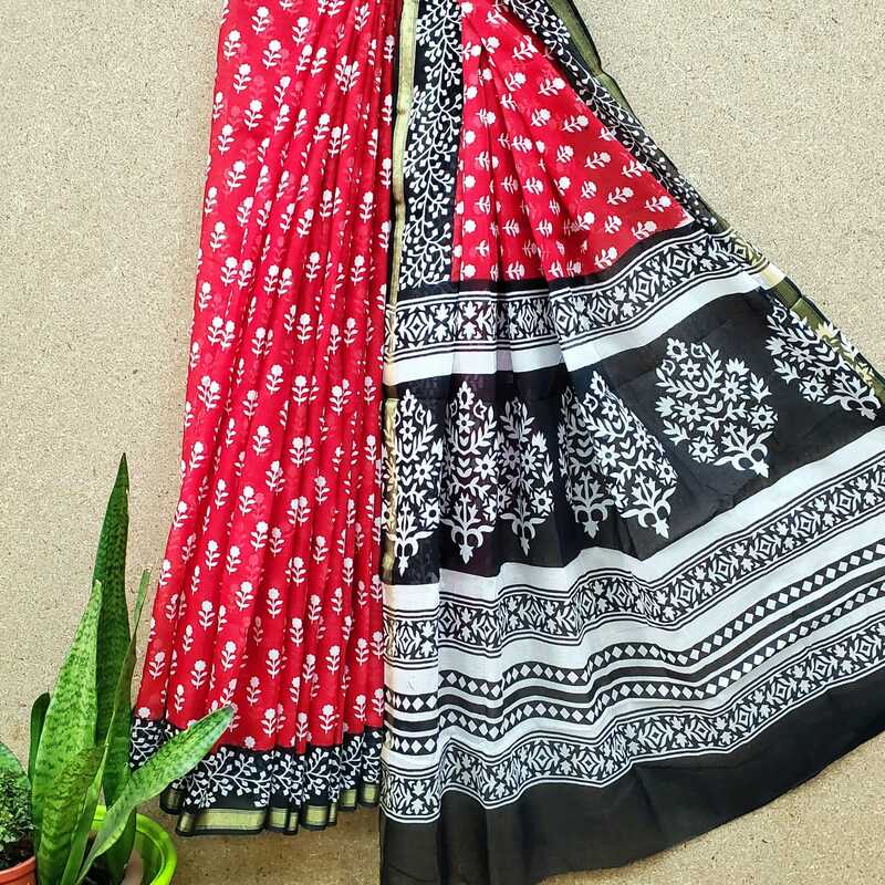 Cotton Mul Block Print Golden Border Saree #6 Cotton Mul Block Print Golden Border Saree #6