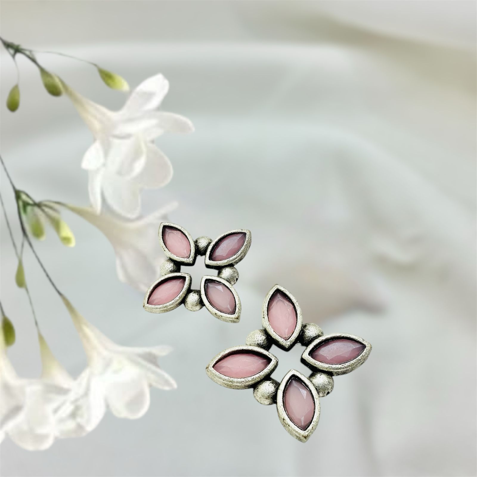 Silver plated Brass Earrings (Baby Pink) #6 Silver plated Brass Earrings (Baby Pink) #6