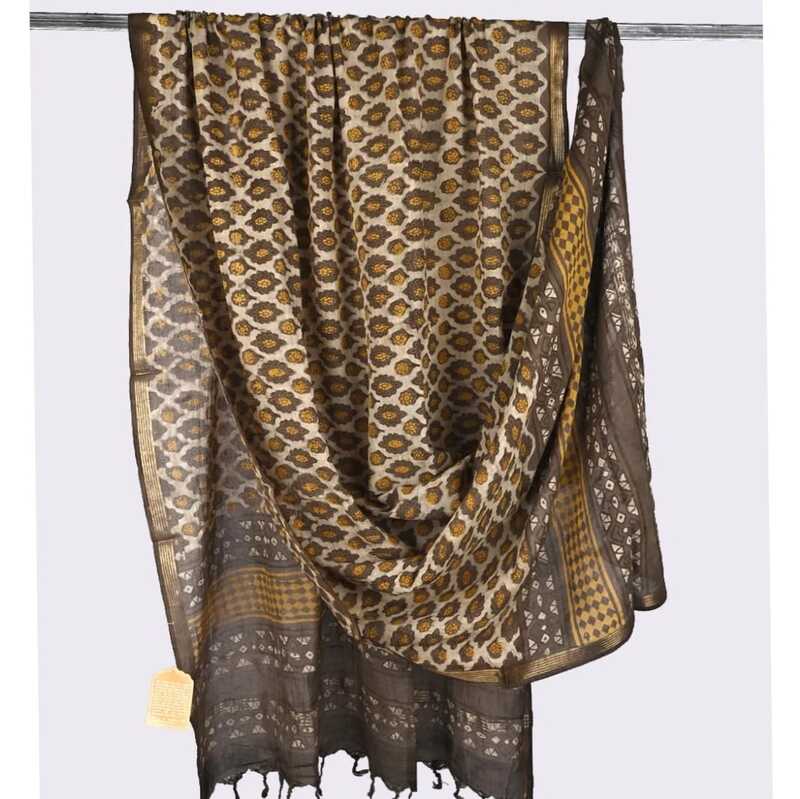 Cotton Block Print Dupatta Zari Border #7 Cotton Block Print Dupatta Zari Border #7