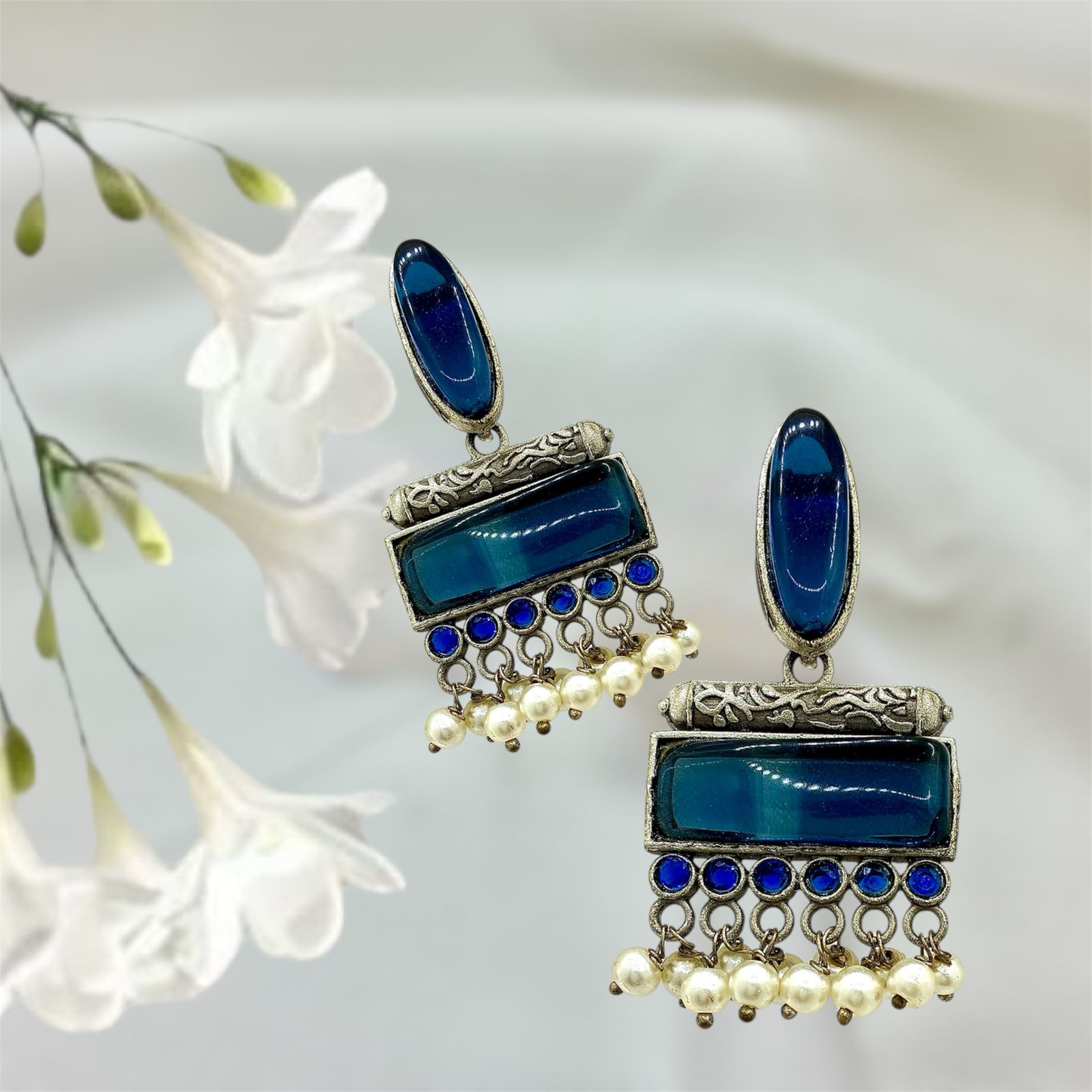 Silver plated Brass Earrings (Percian Blue) #7 Silver plated Brass Earrings (Percian Blue) #7