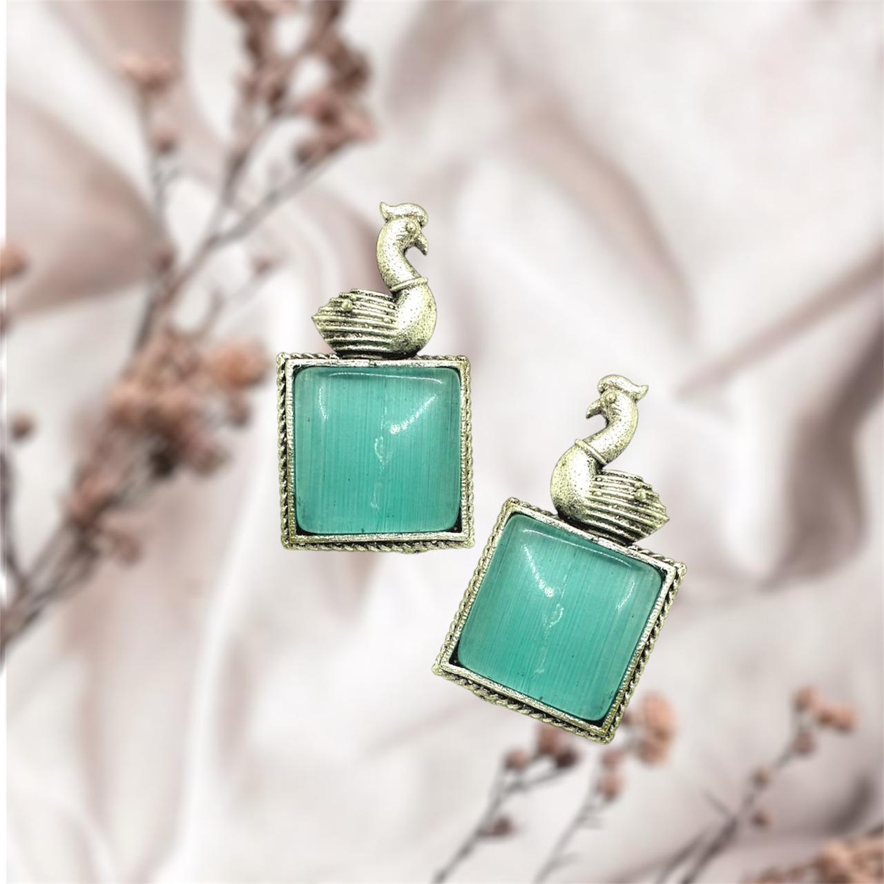Silver plated Brass Earrings (Sea Green) #16 Silver plated Brass Earrings (Sea Green) #16