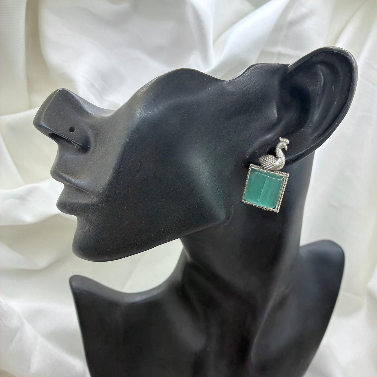 Silver plated Brass Earrings (Sea Green) #16 Silver plated Brass Earrings (Sea Green) #16