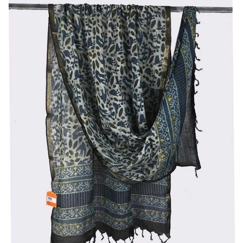 Cotton Block Print Dupatta Zari Border #8 Cotton Block Print Dupatta Zari Border #8