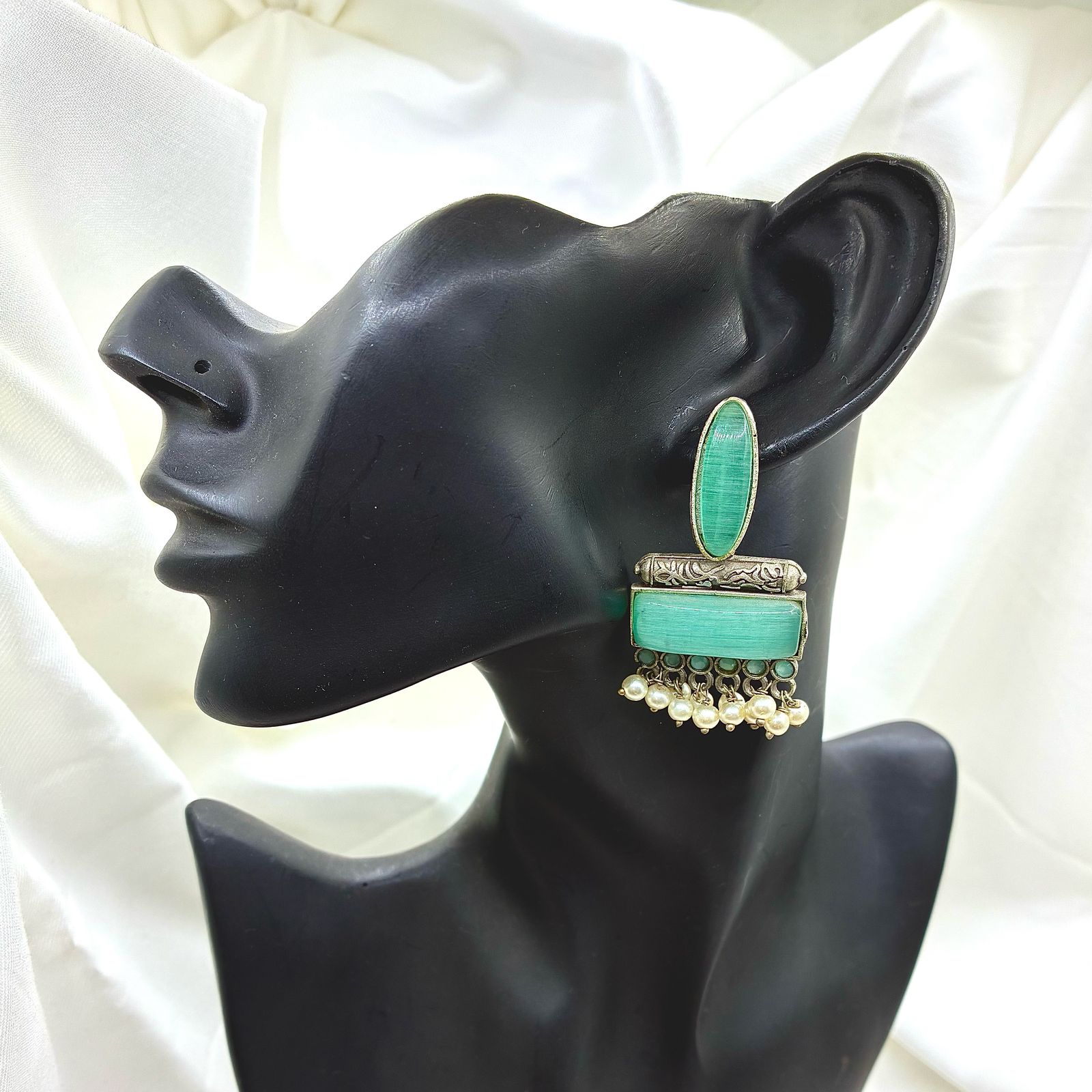 Silver plated Brass Earrings (Sea Green) #8 Silver plated Brass Earrings (Sea Green) #8
