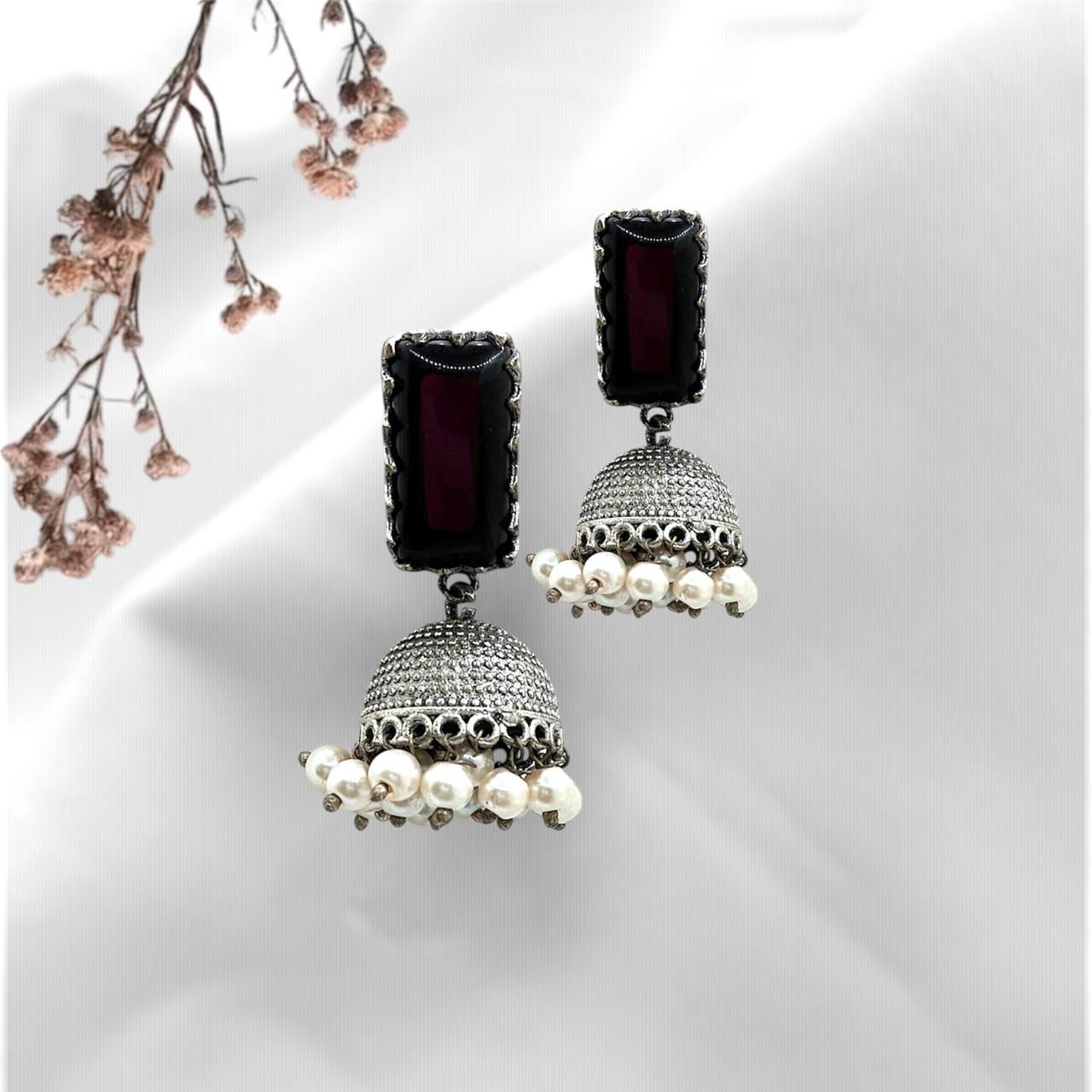 Silver plated Brass Earrings (Black) #17 Silver plated Brass Earrings (Black) #17