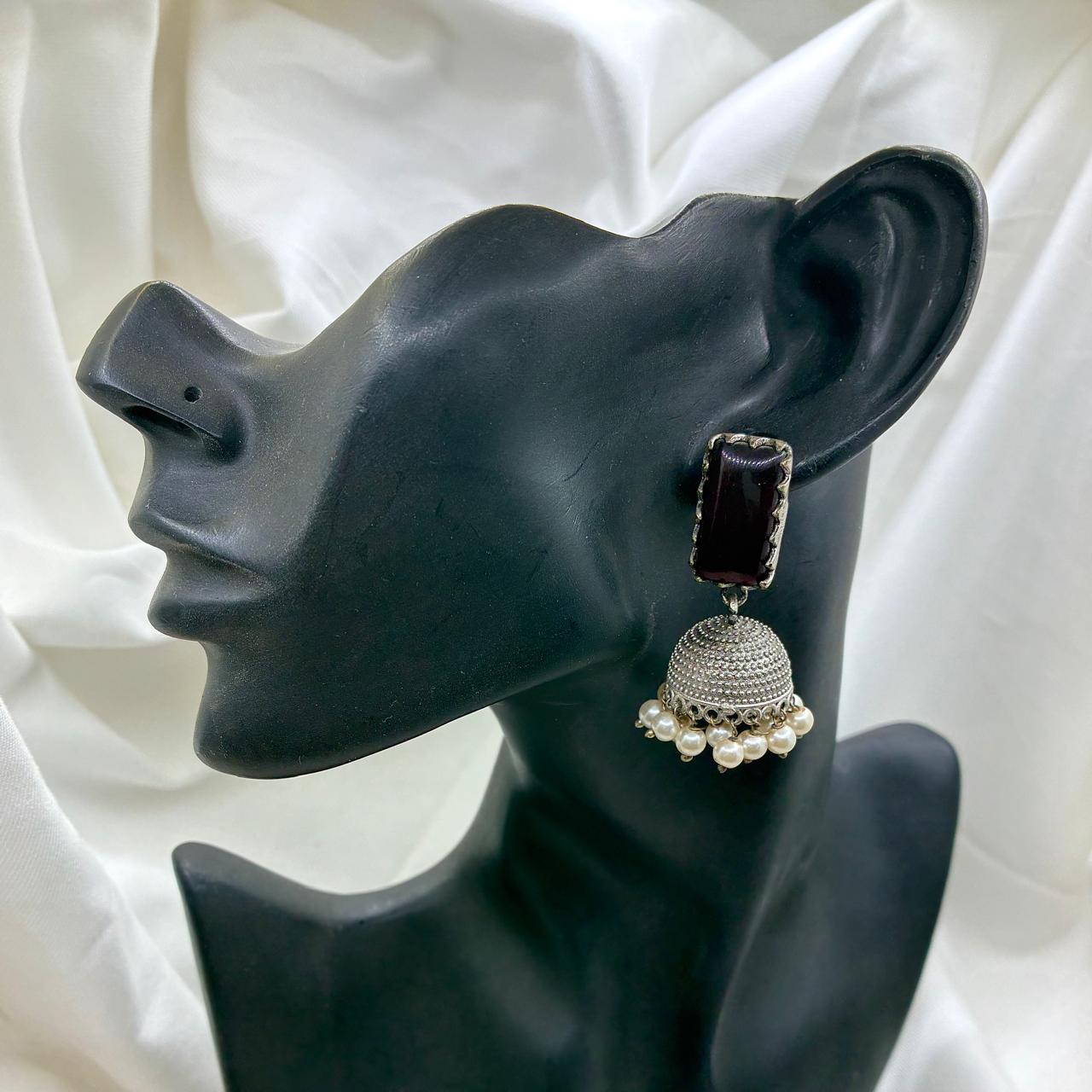 Silver plated Brass Earrings (Black) #17 Silver plated Brass Earrings (Black) #17