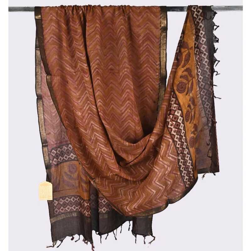 Cotton Block Print Dupatta Zari Border #9 Cotton Block Print Dupatta Zari Border #9