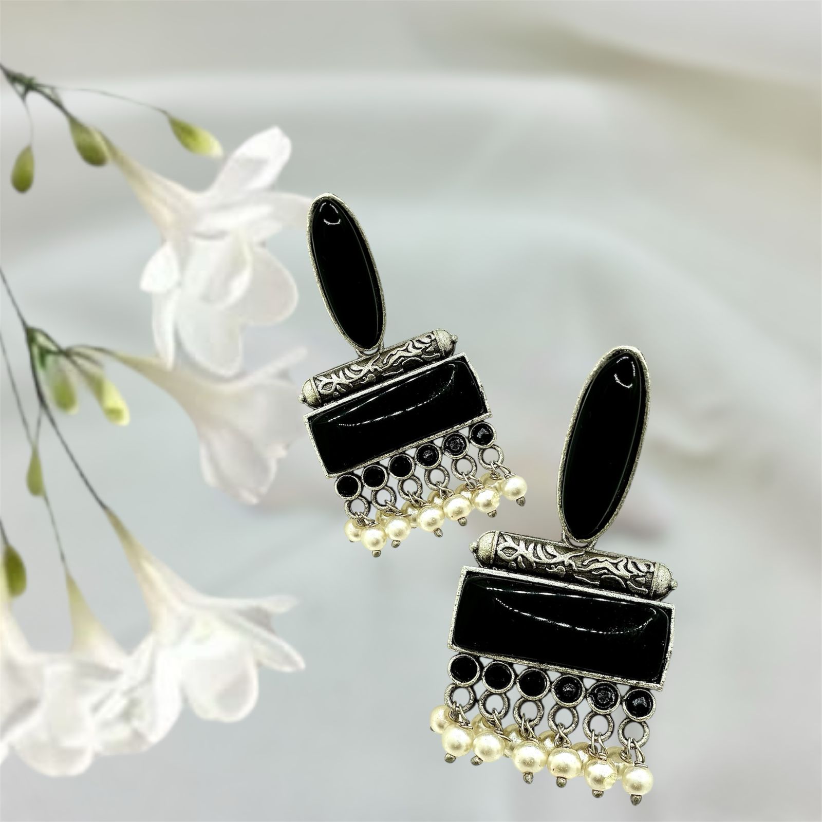 Silver plated Brass Earrings (Black) #9 Silver plated Brass Earrings (Black) #9