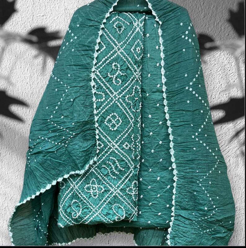 Cotton Satin Single Bandhej 3 Pc Suit #12 Cotton Satin Single Bandhej 3 Pc Suit #12
