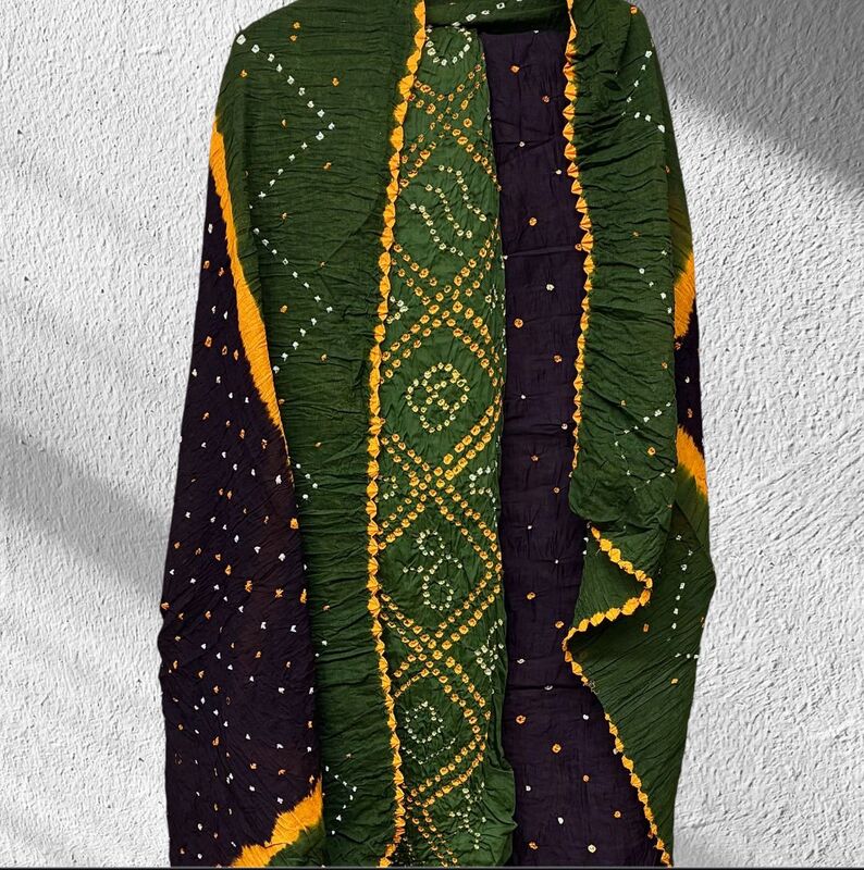 Cotton Satin Multi Bandhej 3 Pc Suit #13 Cotton Satin Multi Bandhej 3 Pc Suit #13