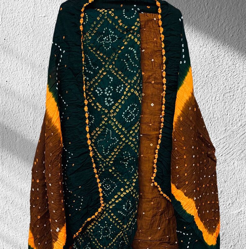 Cotton Satin Multi Bandhej 3 Pc Suit #15 Cotton Satin Multi Bandhej 3 Pc Suit #15