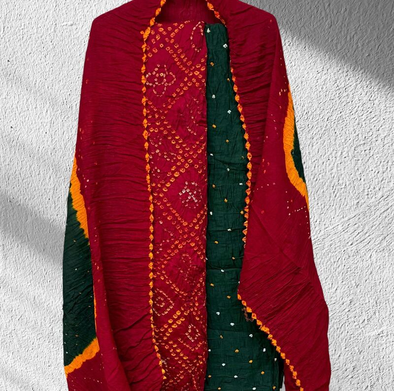 Cotton Satin Multi Bandhej 3 Pc Suit #14 Cotton Satin Multi Bandhej 3 Pc Suit #14