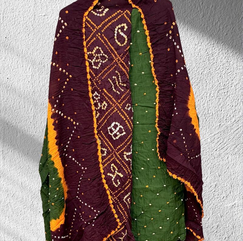 Cotton Satin Multi Bandhej 3 Pc Suit #20 Cotton Satin Multi Bandhej 3 Pc Suit #20