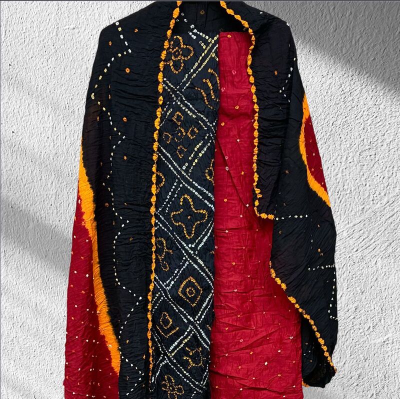 Cotton Satin Multi Bandhej 3 Pc Suit #17 Cotton Satin Multi Bandhej 3 Pc Suit #17