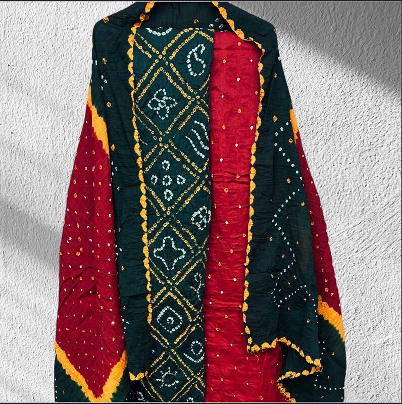 Cotton Satin Multi Bandhej 3 Pc Suit #16 Cotton Satin Multi Bandhej 3 Pc Suit #16