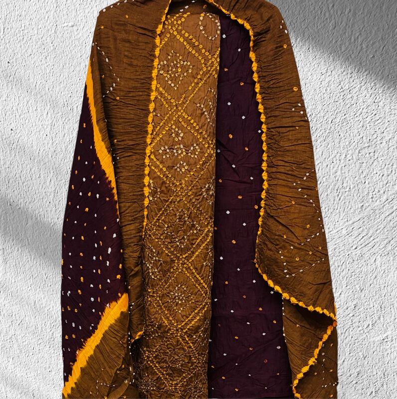 Cotton Satin Multi Bandhej 3 Pc Suit #18 Cotton Satin Multi Bandhej 3 Pc Suit #18