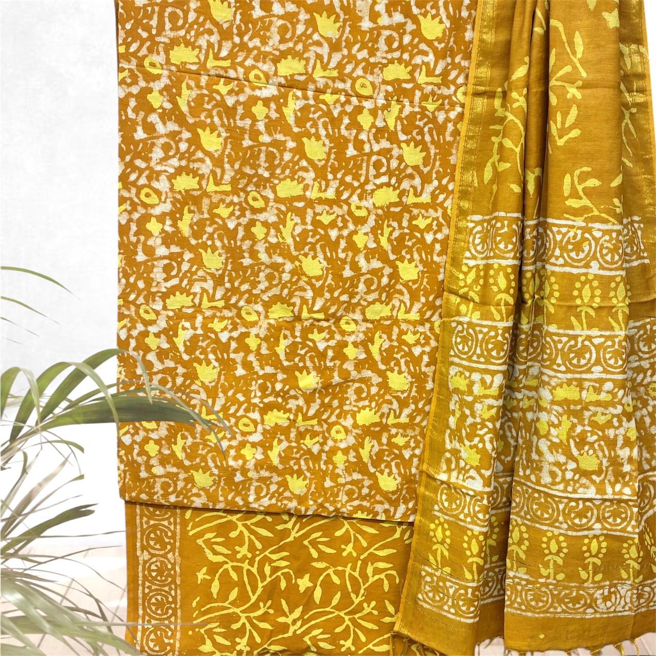DABU COTTON CHANDERI DUPATTA SUIT SET #1 DABU COTTON CHANDERI DUPATTA SUIT SET #1